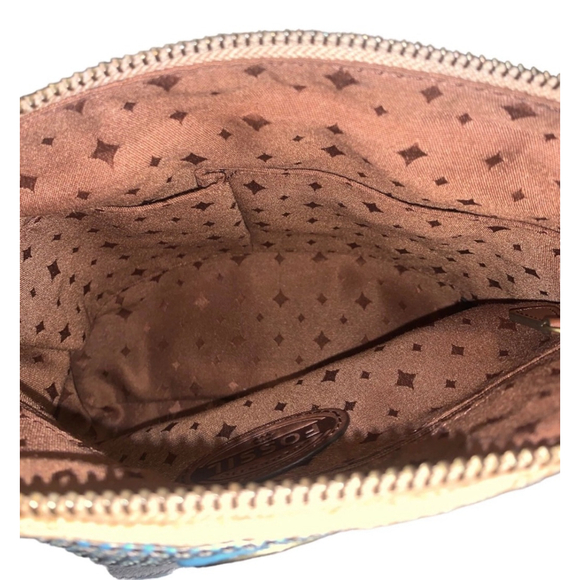 Fossil Explorer Woven Straw Triple Zip Hipster Crossbody Bag Blue Beige ZB6515 - Picture 10 of 10